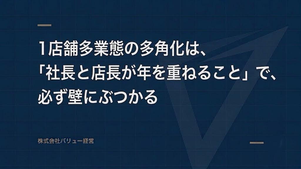 １店舗多業態の多角化は、「社長と店長が年を重ねること」で、必ず壁にぶつかる